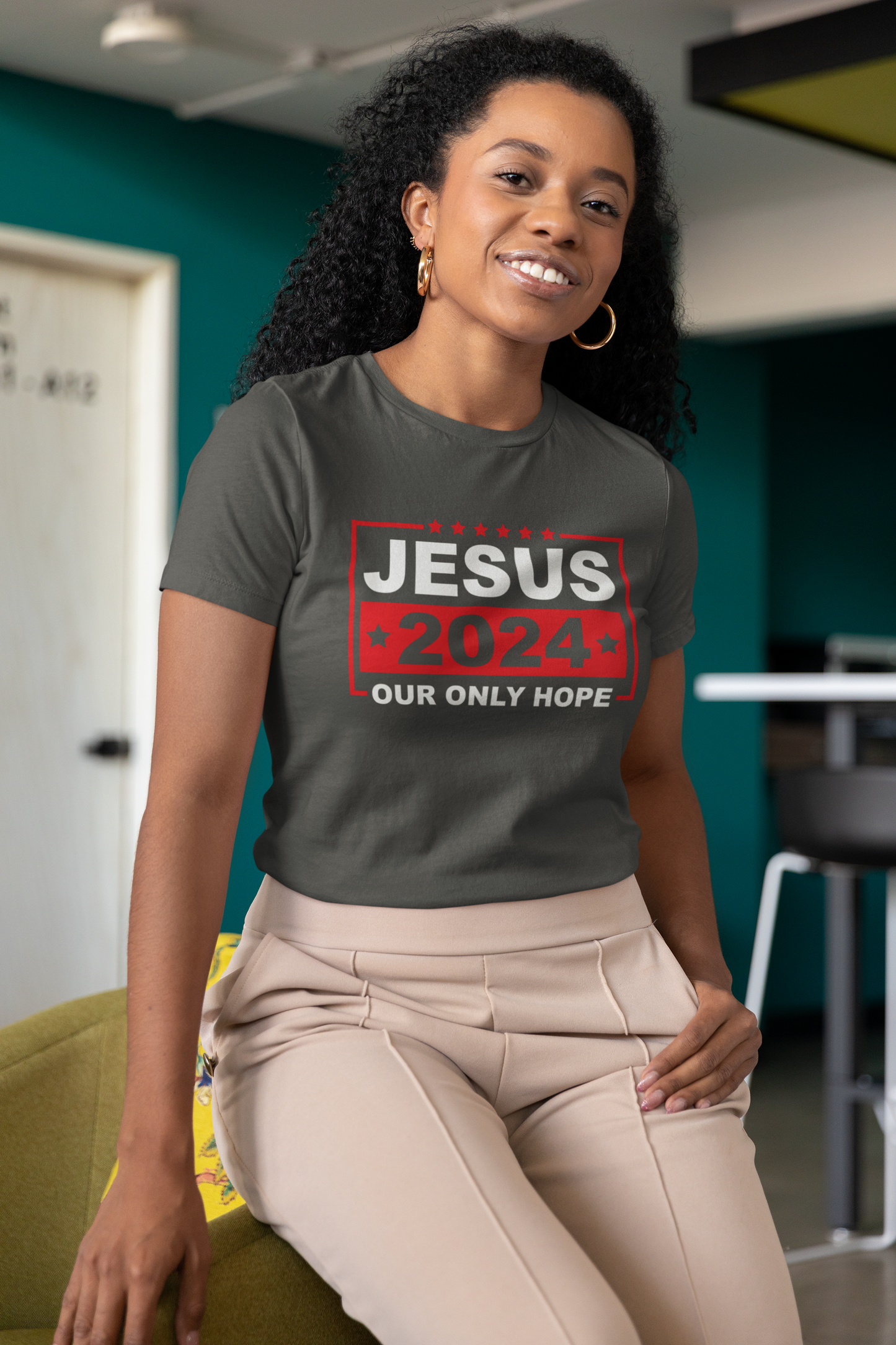 Ladies Short Sleeve T-shirt, Jesus 2024 Our Only Hope