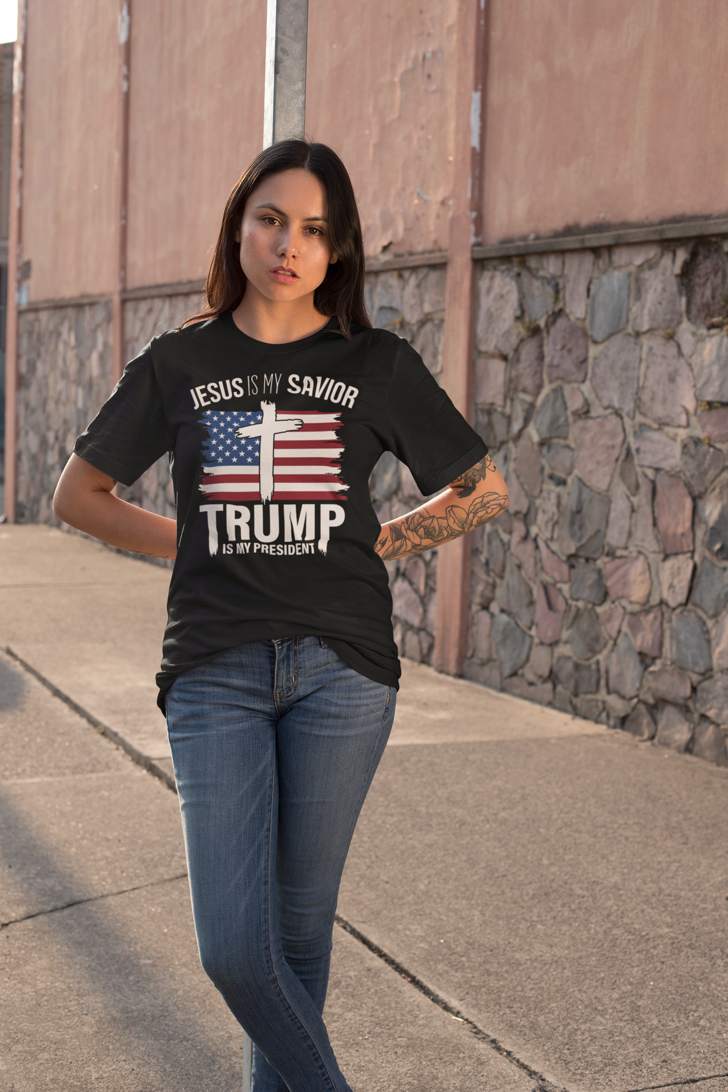 Ladies Short Sleeve T-shirt, Jesus is My Savior Trump is My President, Women's Tee