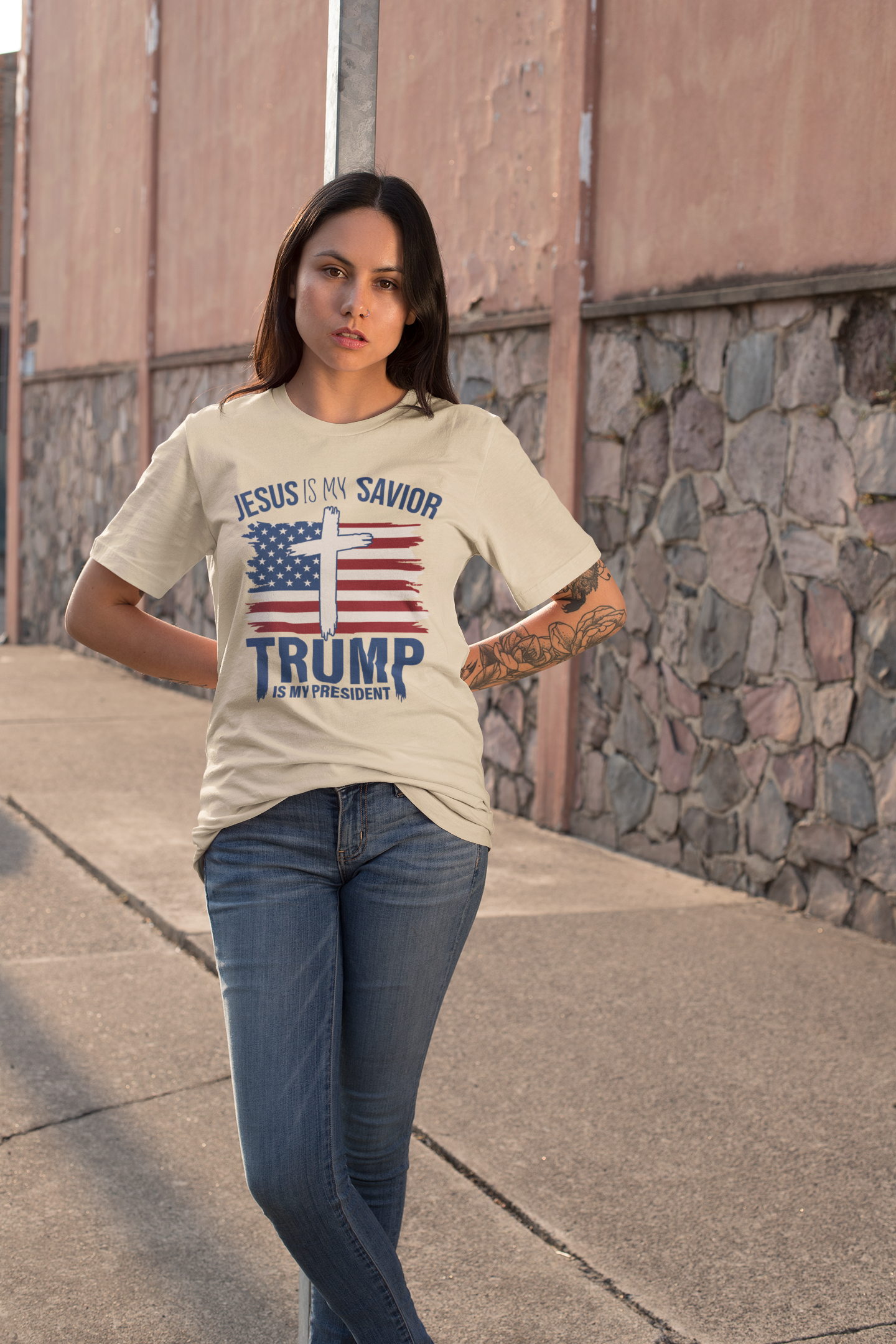 Ladies Short Sleeve T-shirt, Jesus is My Savior Trump is My President, Women's Tee